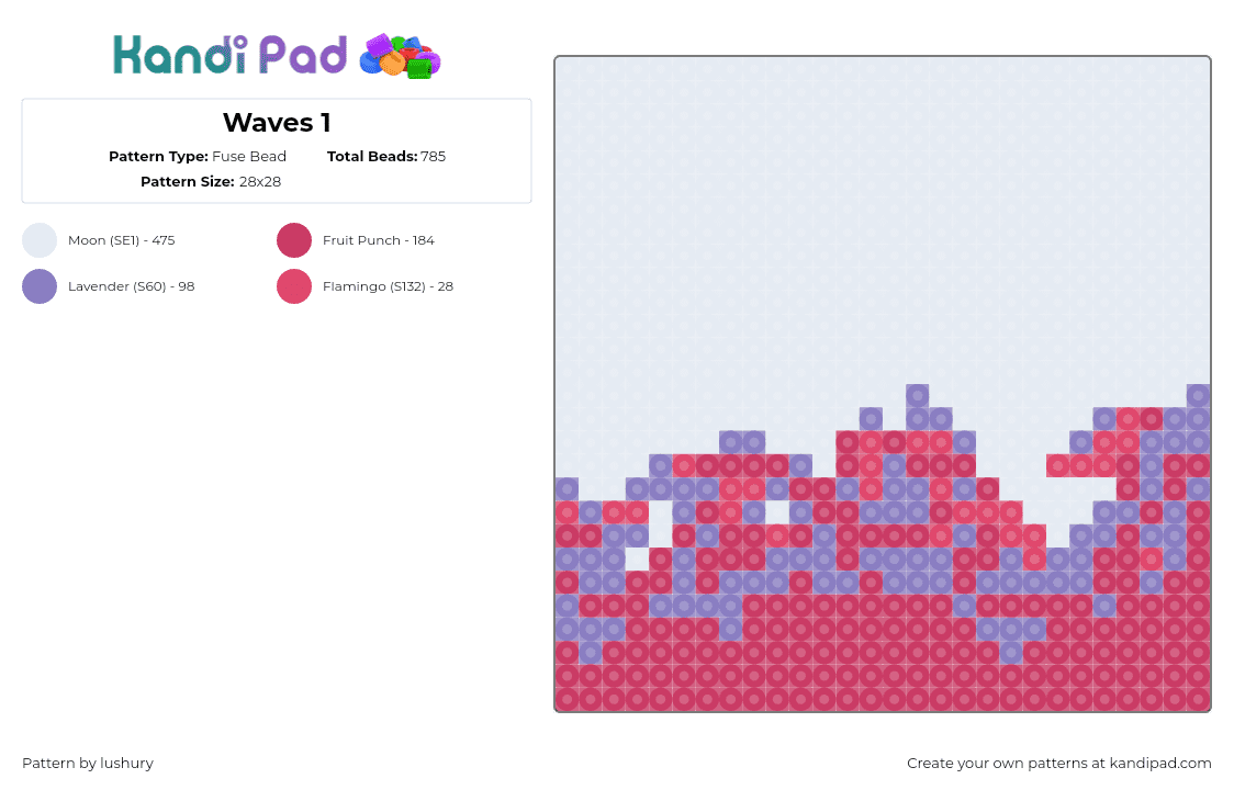 Waves 1 - Fuse Bead Pattern by lushury on Kandi Pad - waves,water,pastel,pink,purple