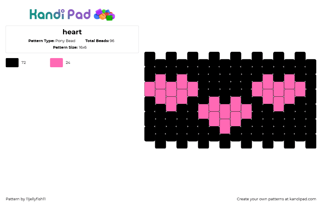 heart - Pony Bead Pattern by 11jellyfish11 on Kandi Pad - hearts,love,valentine,cuff,simple,dark,black,pink