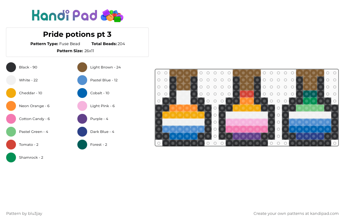 Pride potions pt 3 - Fuse Bead Pattern by bluejay13030 on Kandi Pad - black,tan,orange,blue,colorful