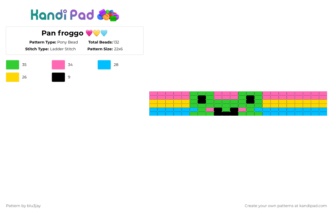 Pan froggo 🩷💛🩵 - Pony Bead Pattern by bluejay13030 on Kandi Pad - green,pink