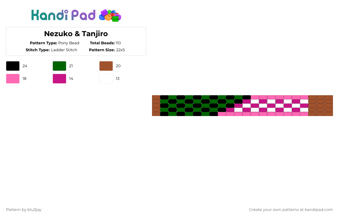 Nezuko & Tanjiro - Pony Bead Pattern by bluejay13030 on Kandi Pad - pink