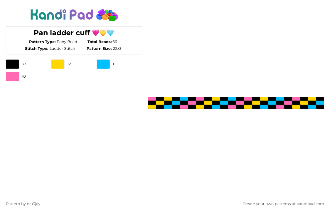 Pan ladder cuff 🩷💛🩵 - Pony Bead Pattern by bluejay13030 on Kandi Pad - yellow,light blue