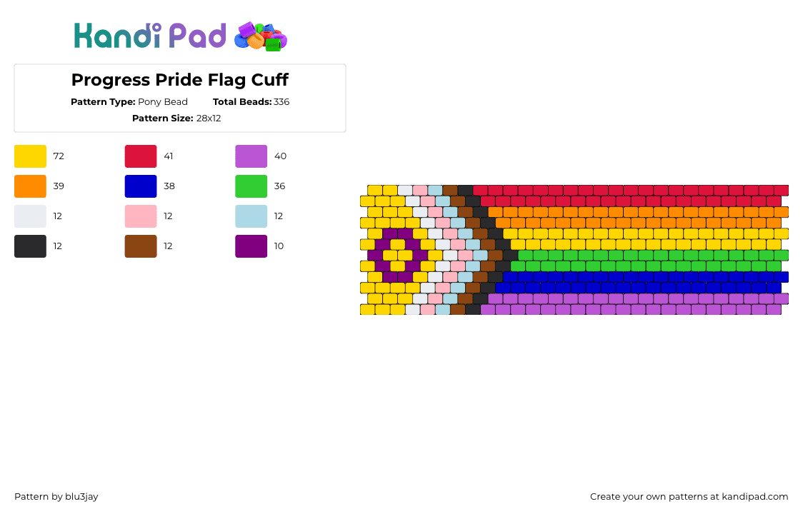 Progress Pride Flag Cuff - Pony Bead Pattern by blu3jay on Kandi Pad - progress,pride,flag,cuff,colorful,rainbow