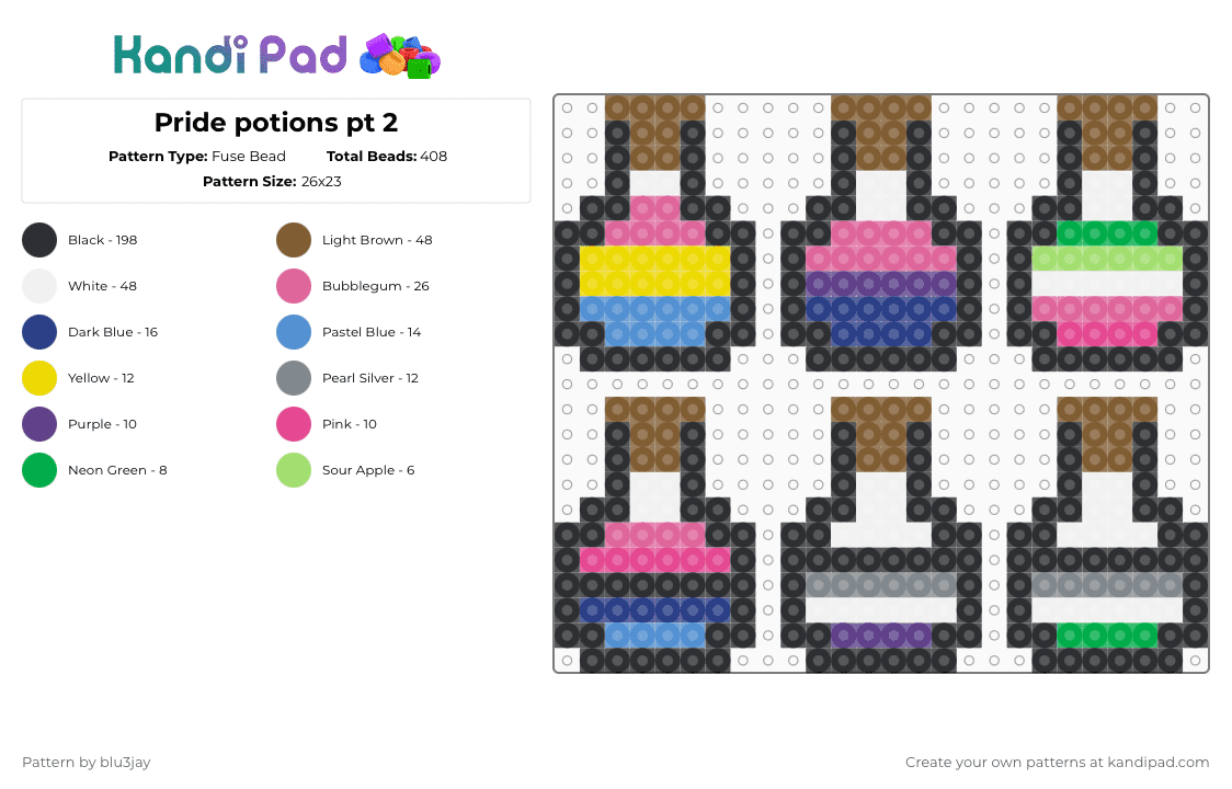 Pride potions pt 2 - Fuse Bead Pattern by bluejay13030 on Kandi Pad - black, pink, tan