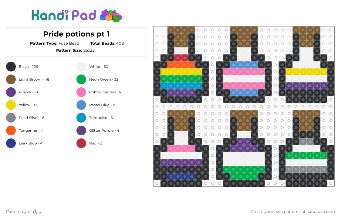 Pride potions pt 1 - Fuse Bead Pattern by bluejay13030 on Kandi Pad - black,tan,light blue,pink,colorful