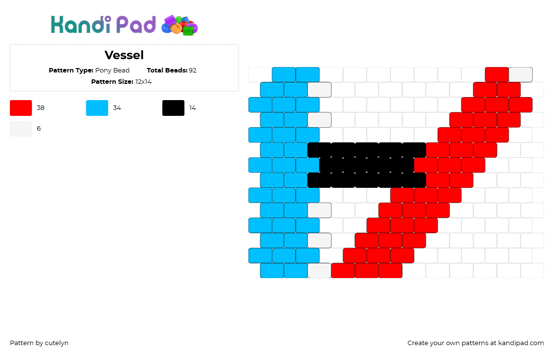Vessel - Pony Bead Pattern by cutelyn on Kandi Pad - vessel,twenty one pilots,logo,album,band,music,light blue,black,red