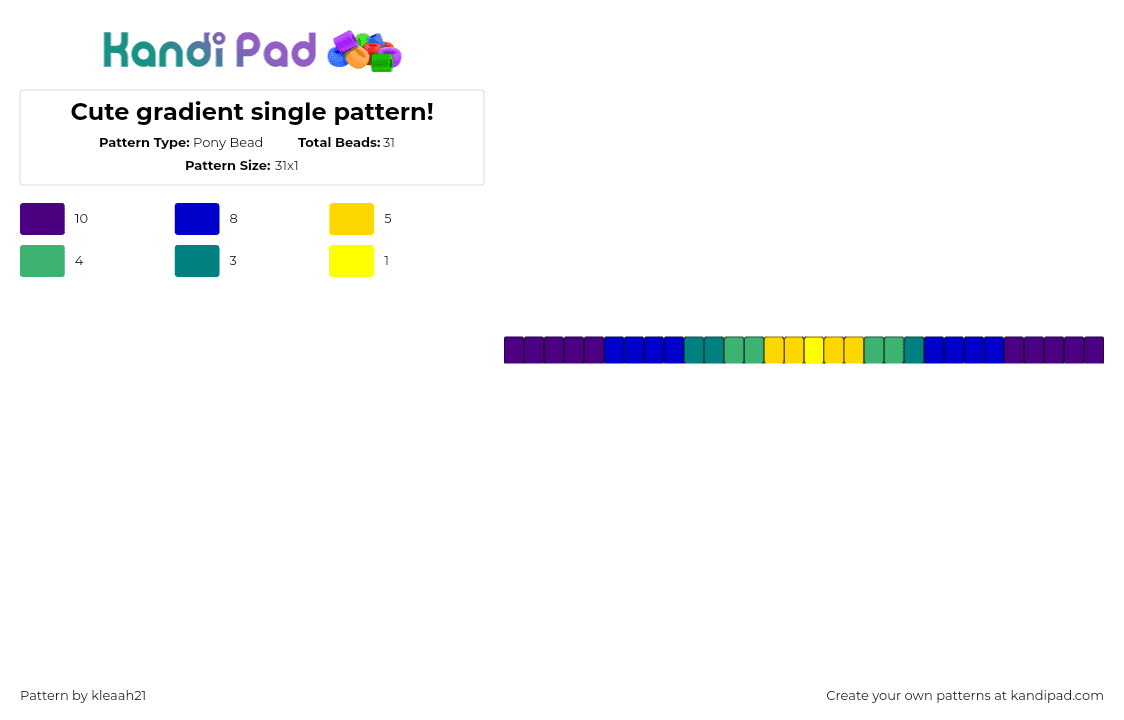 Cute gradient single pattern! - Pony Bead Pattern by kleaah21 on Kandi Pad - gradient,colorful,single,bracelet,purple,blue,yellow,green