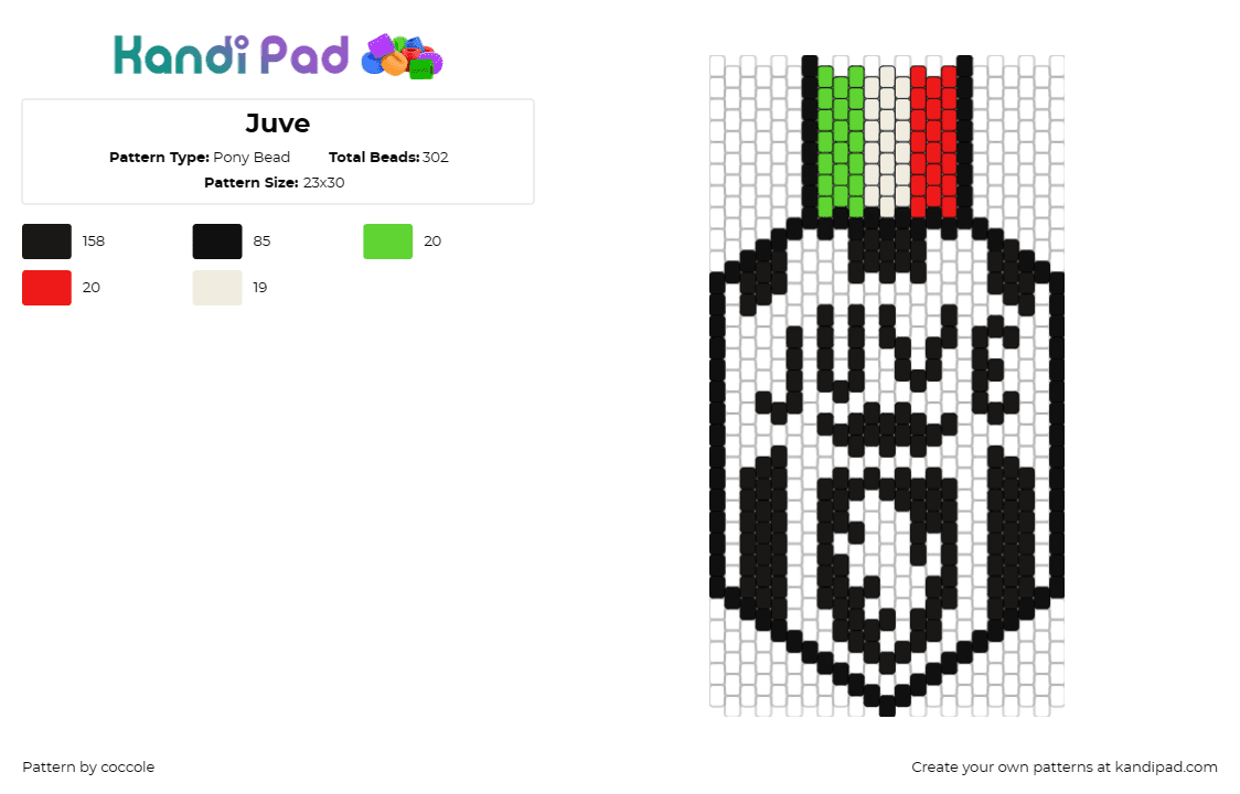 Juve - Pony Bead Pattern by coccole on Kandi Pad - juventus,football,soccer,sports,emblem,passion,dedication,game,community,black,w