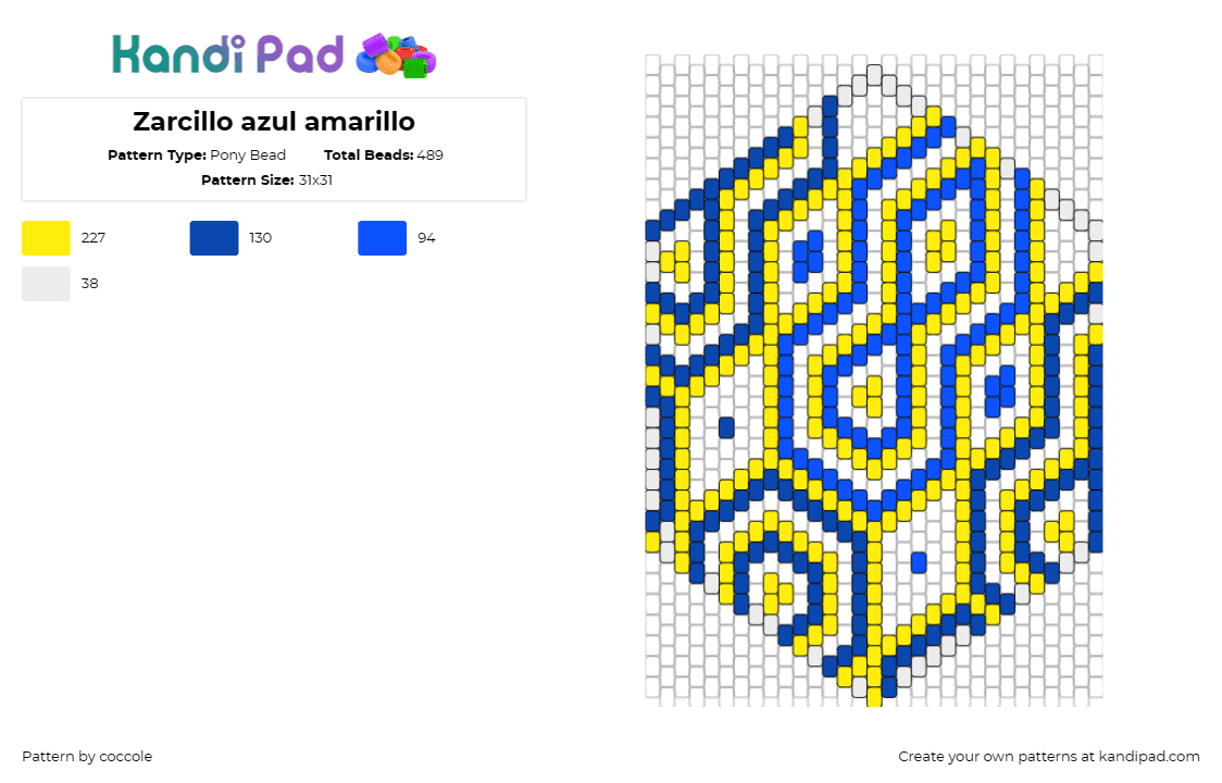 Zarcillo azul amarillo - Pony Bead Pattern by coccole on Kandi Pad - earring,geometric,hexagon,vibrant,graphic,visually captivating,piece,vivid patte