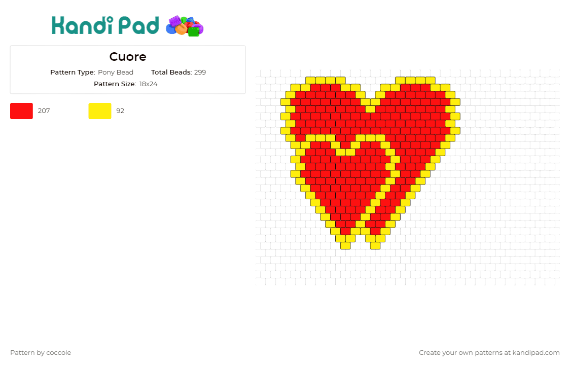 Cuore - Pony Bead Pattern by coccole on Kandi Pad - hearts,love,symbol,affection,warmth,expressive,classic,red
