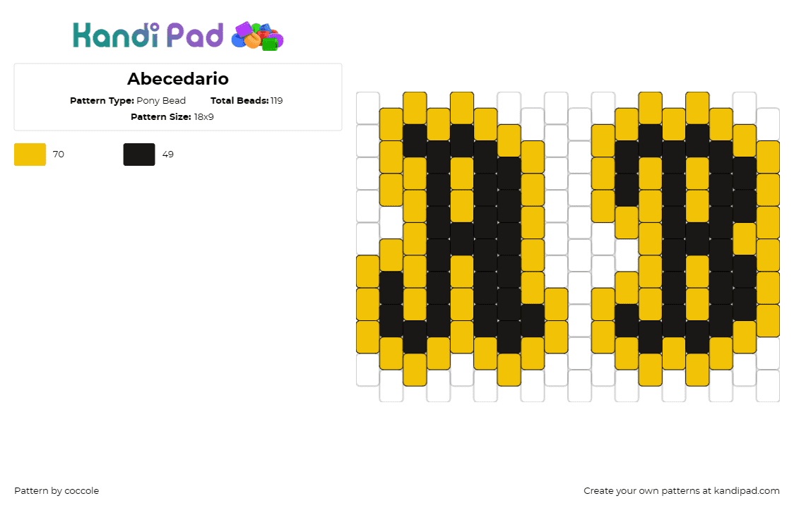 Abecedario - Pony Bead Pattern by coccole on Kandi Pad - alphabet,letters,text,ornate,black,gold