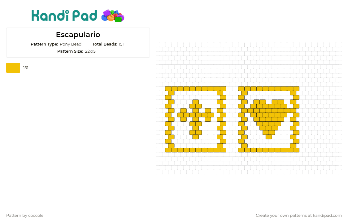 Escapulario - Pony Bead Pattern by coccole on Kandi Pad - escapulario,religion,faith,spirituality,symbolic,yellow,gold