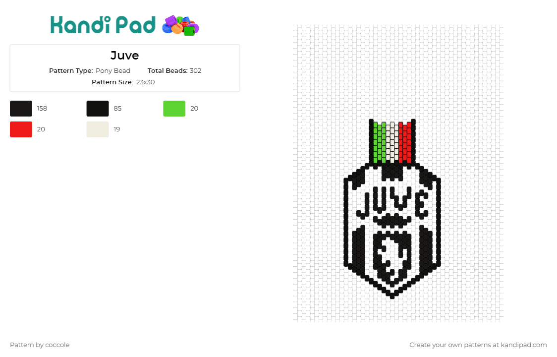 Juve - Pony Bead Pattern by coccole on Kandi Pad - juventus,football,soccer,sports,emblem,passion,dedication,game,community,black,white