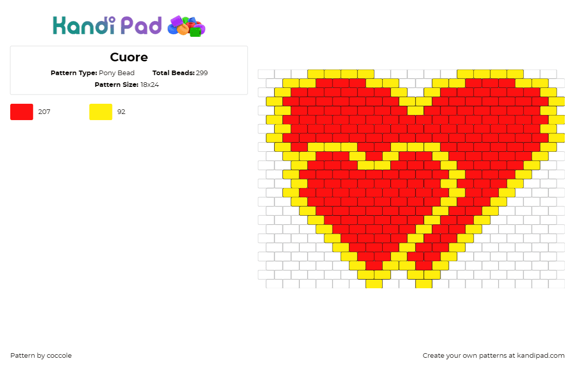 Cuore - Pony Bead Pattern by coccole on Kandi Pad - hearts,love,symbol,affection,warmth,expressive,classic,red