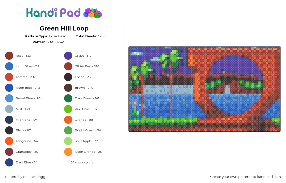 Green Hill Loop - Fuse Bead Pattern by dinosauringg on Kandi Pad - sonic the hedgehog,video game,sega,landscape,loop,retro,classic,nostalgia,level,brown,green,blue