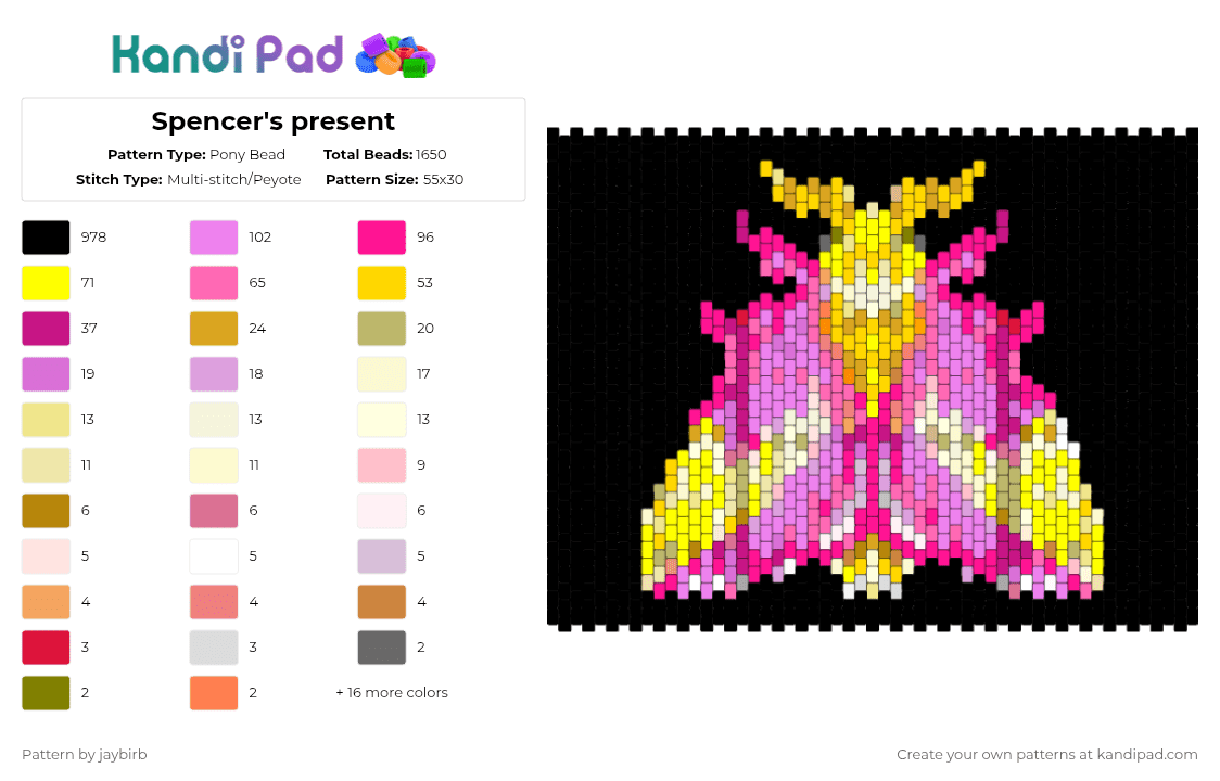 Spencer\'s present - Pony Bead Pattern by jaybirb on Kandi Pad - black,yellow,pink
