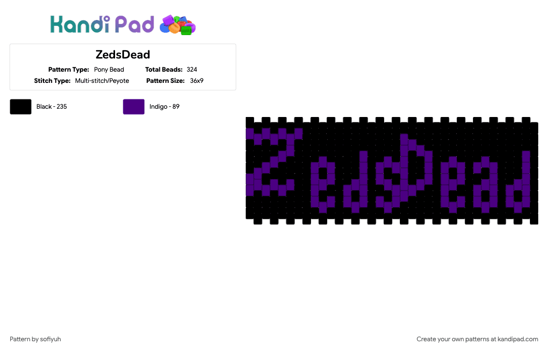 ZedsDead - Pony Bead Pattern by sofiyuh on Kandi Pad - black, dj, edm, music, purple