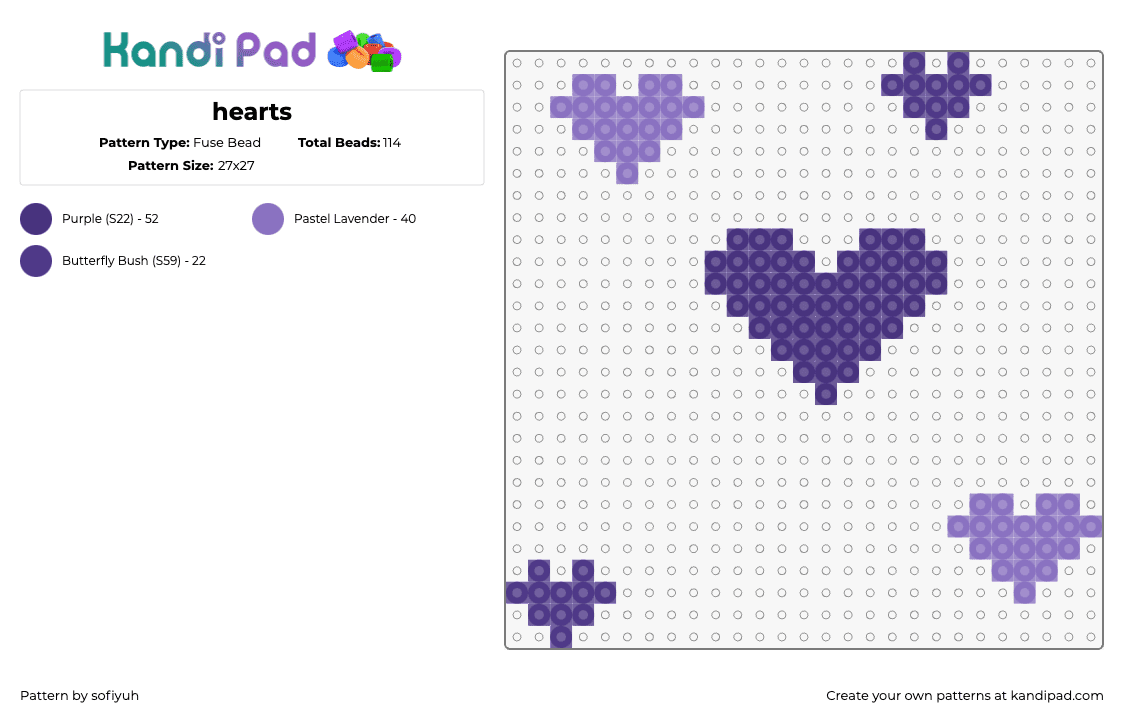 hearts - Fuse Bead Pattern by sofiyuh on Kandi Pad - hearts,charms,love,purple