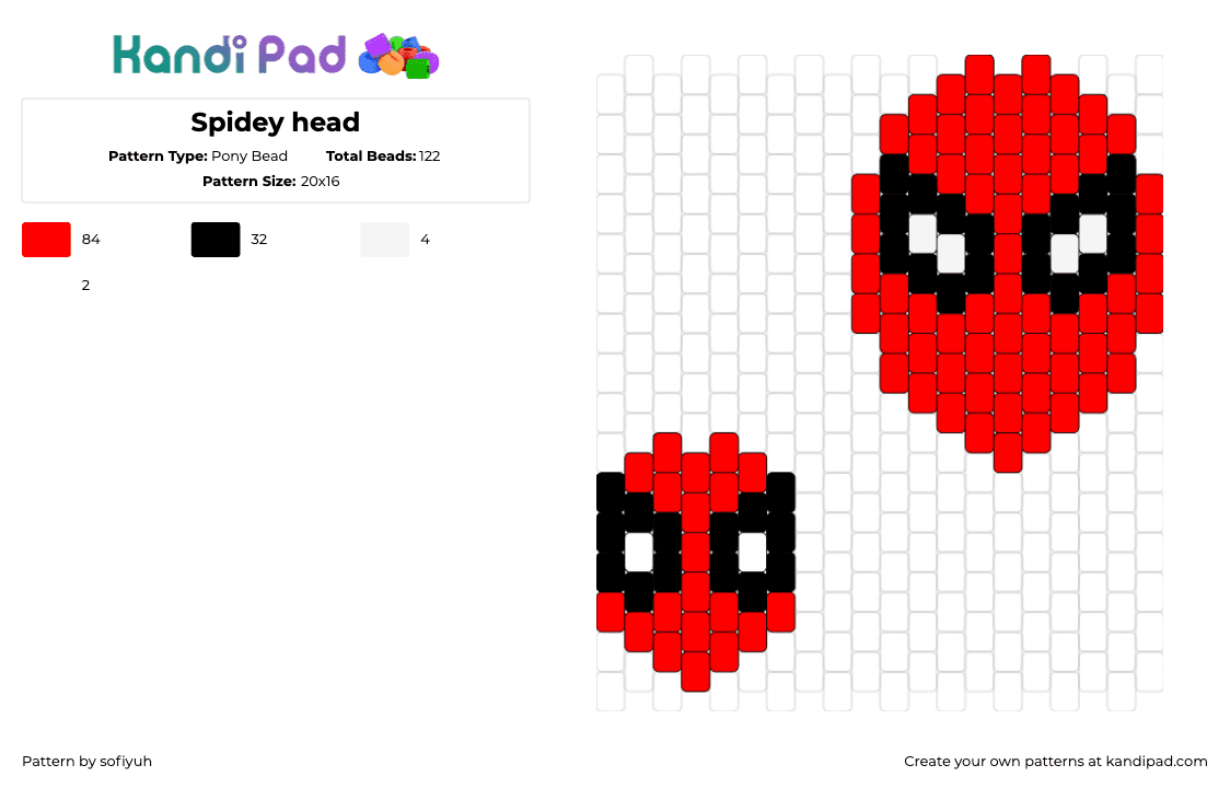 Spidey head - Pony Bead Pattern by sofiyuh on Kandi Pad - spiderman,head,comic,superhero,marvel,costume,red,black