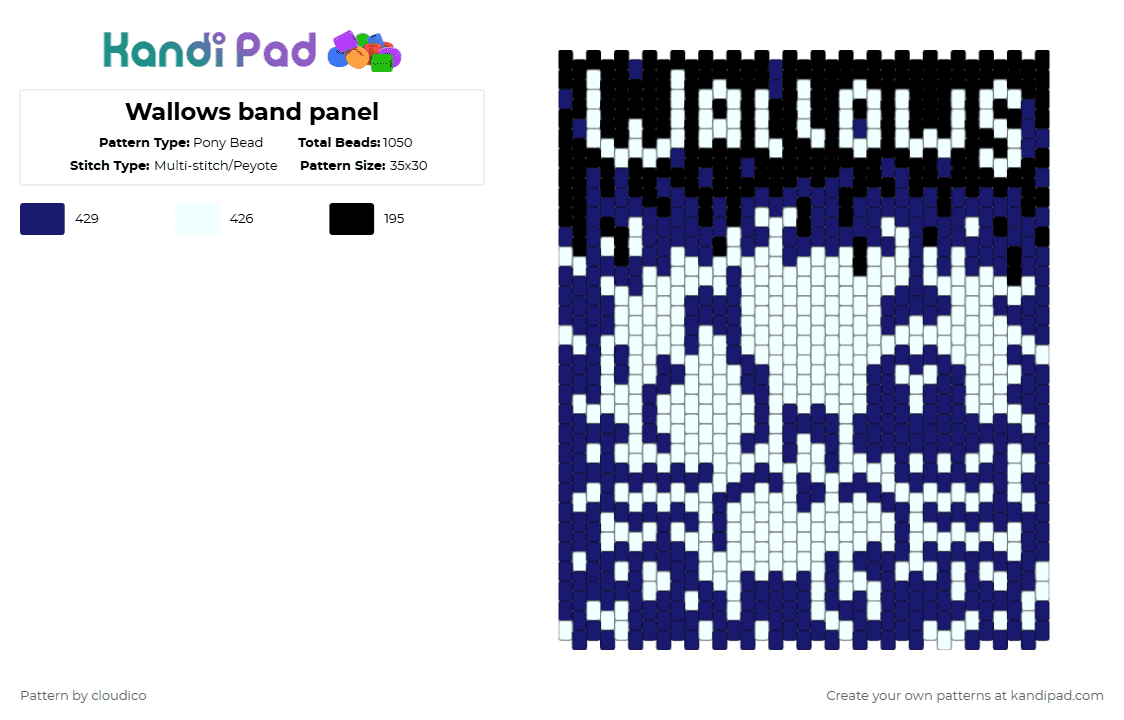 Wallows band panel - Pony Bead Pattern by cloudico on Kandi Pad - 3 colors, album, flat, indie, music, panel, poster, purple, wallows, white