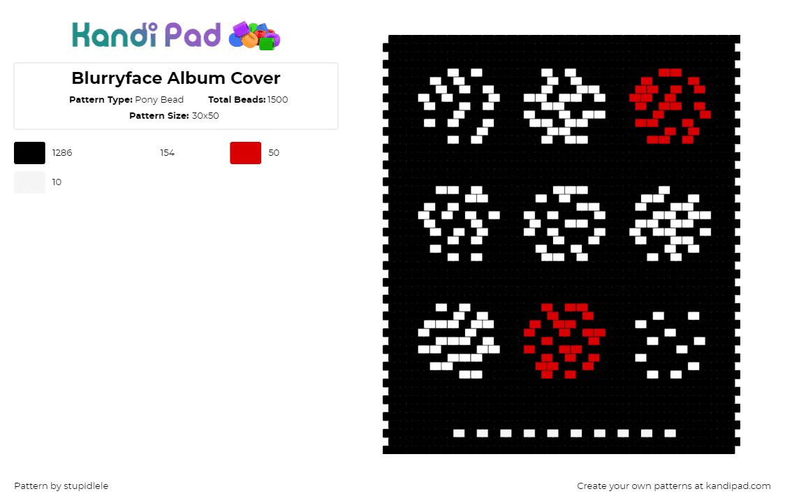 Blurryface Album Cover - Pony Bead Pattern by stupidlele on Kandi Pad - blurryface,twenty one pilots,album,band,music,black,white,red