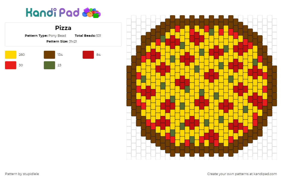 Pizza - Pony Bead Pattern by stupidlele on Kandi Pad - pizza,pepperoni,tomato,food,cheese,yellow,red,brown