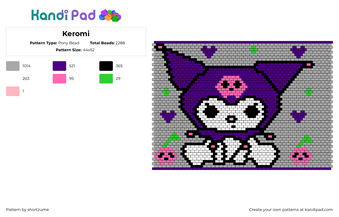 Keromi - Pony Bead Pattern by shortzume on Kandi Pad - keromi,sanrio,panel,character,kawaii,purple,gray,white