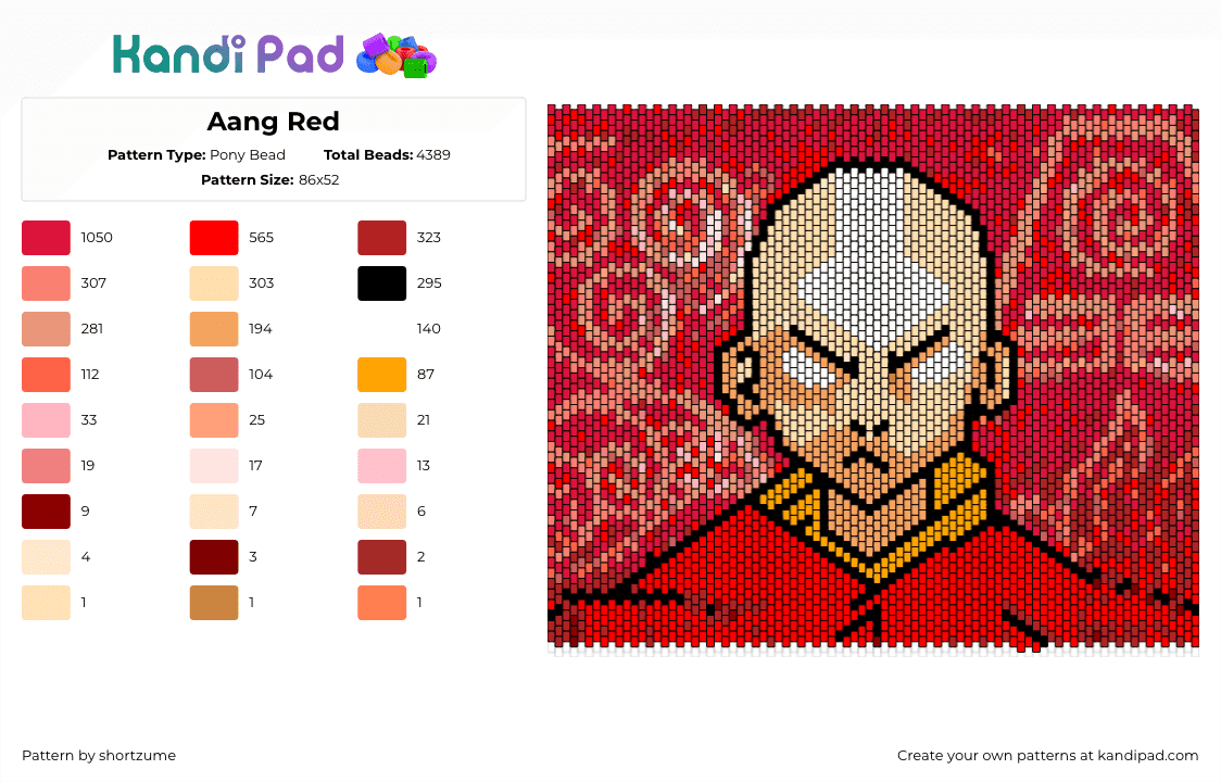 Aang Red - Pony Bead Pattern by shortzume on Kandi Pad - aang,avatar,atla,portrait,panel,anime,character,tv show,red,tan