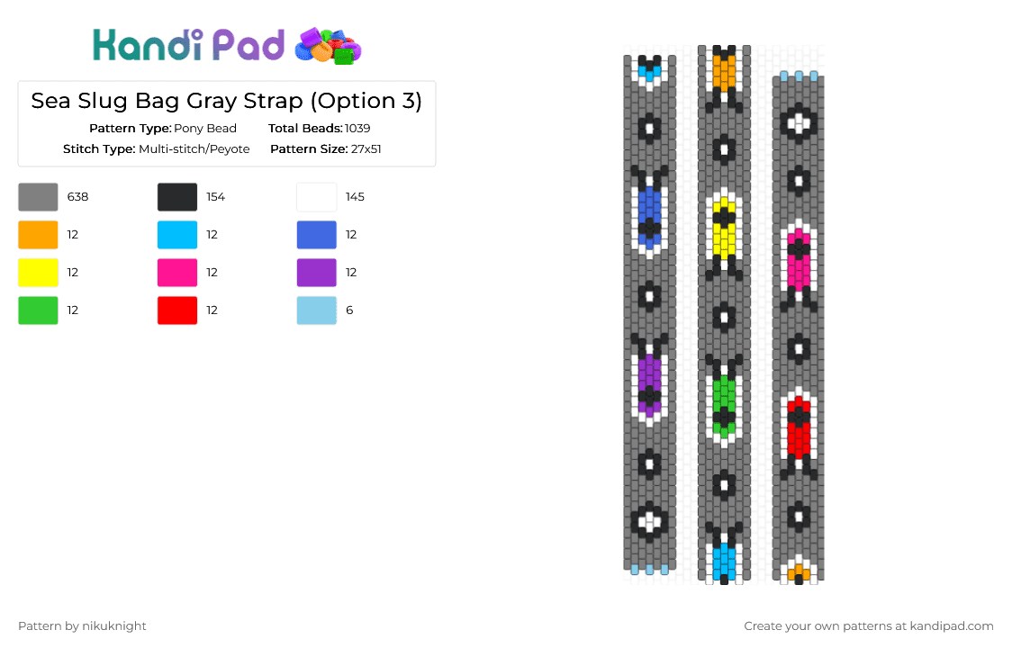Sea Slug Bag Gray Strap (Option 3) - Pony Bead Pattern by nikuknight on Kandi Pad - gray