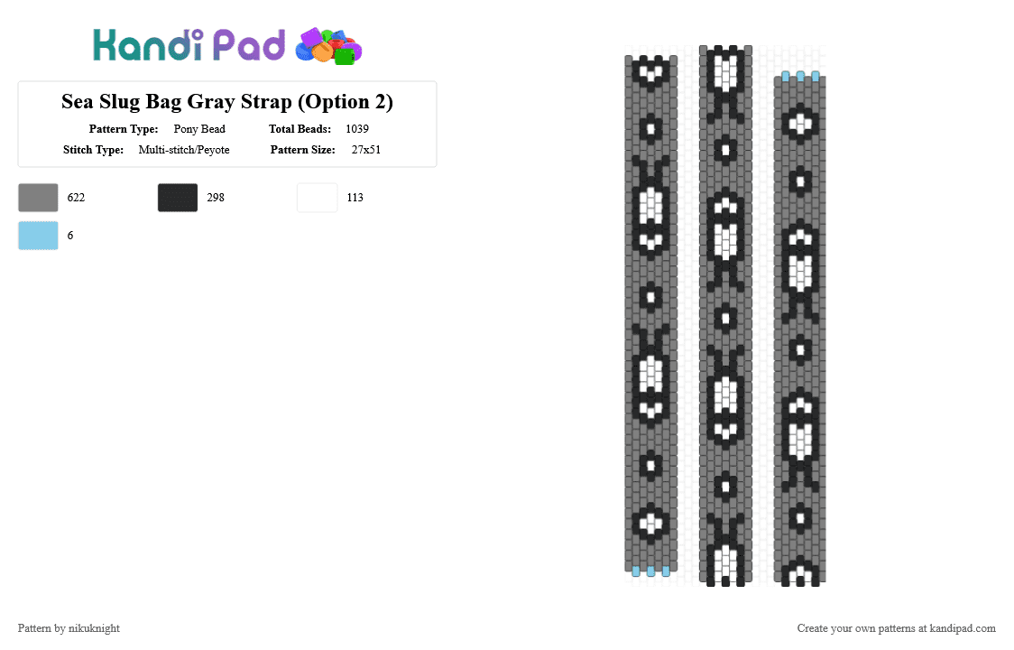 Sea Slug Bag Gray Strap (Option 2) - Pony Bead Pattern by nikuknight on Kandi Pad - gray