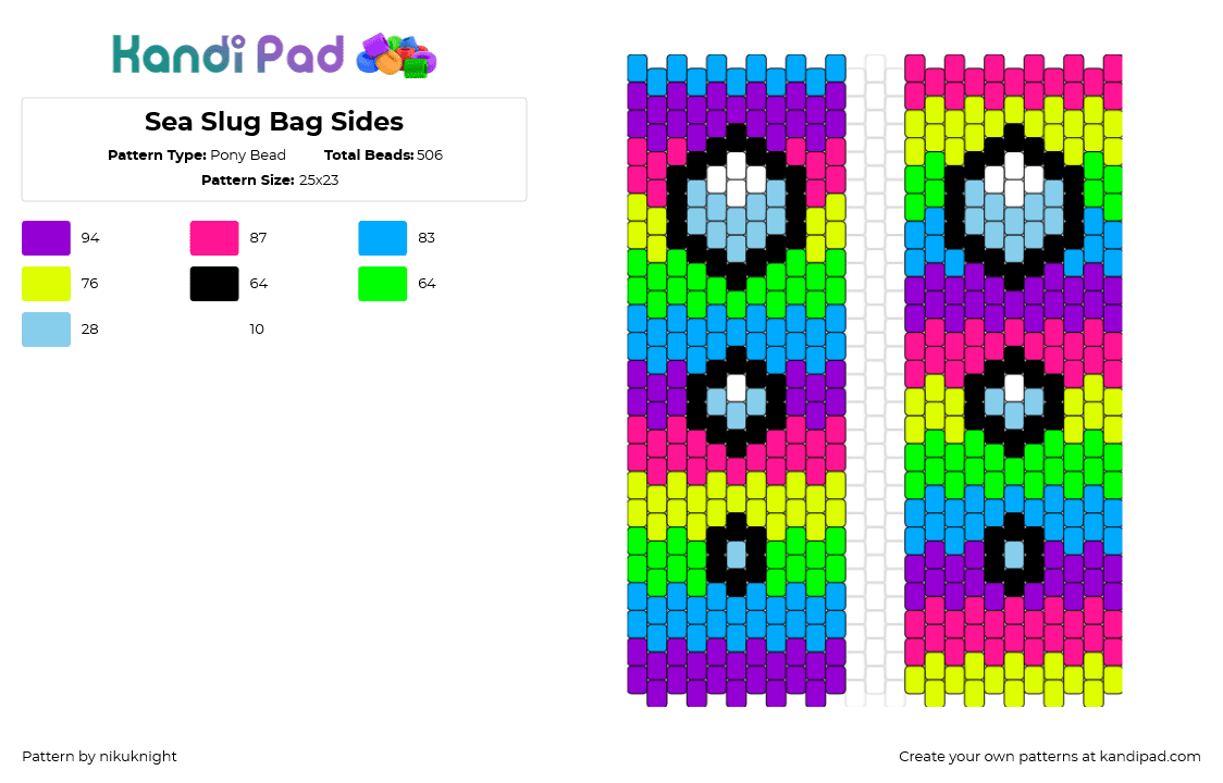 Sea Slug Bag Sides - Pony Bead Pattern by nikuknight on Kandi Pad - bubbles,neon,bright,stripes,panel,bag,colorful,light blue,pink,purple,green