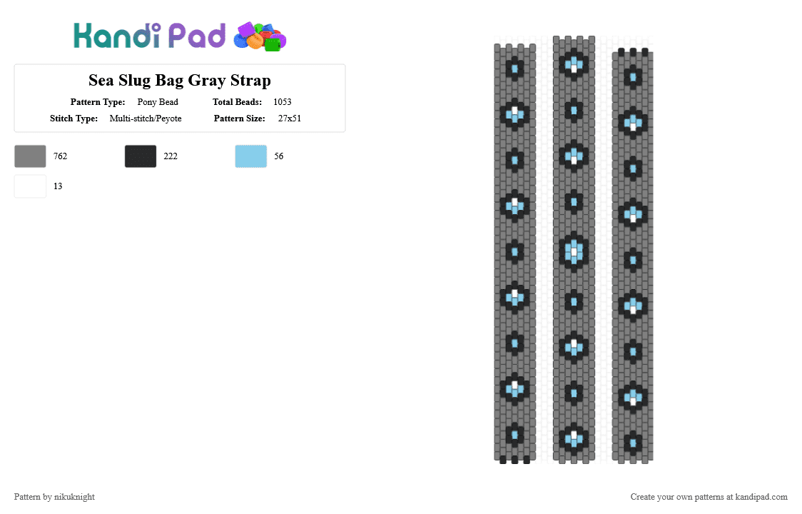 Sea Slug Bag Gray Strap (Option 1) - Pony Bead Pattern by nikuknight on Kandi Pad - gray