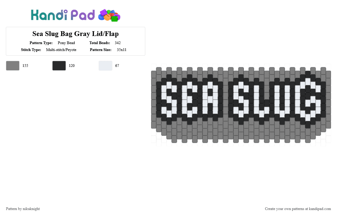 Sea Slug Bag Gray Lid/Flap - Pony Bead Pattern by nikuknight on Kandi Pad - gray, sea slug, text, white