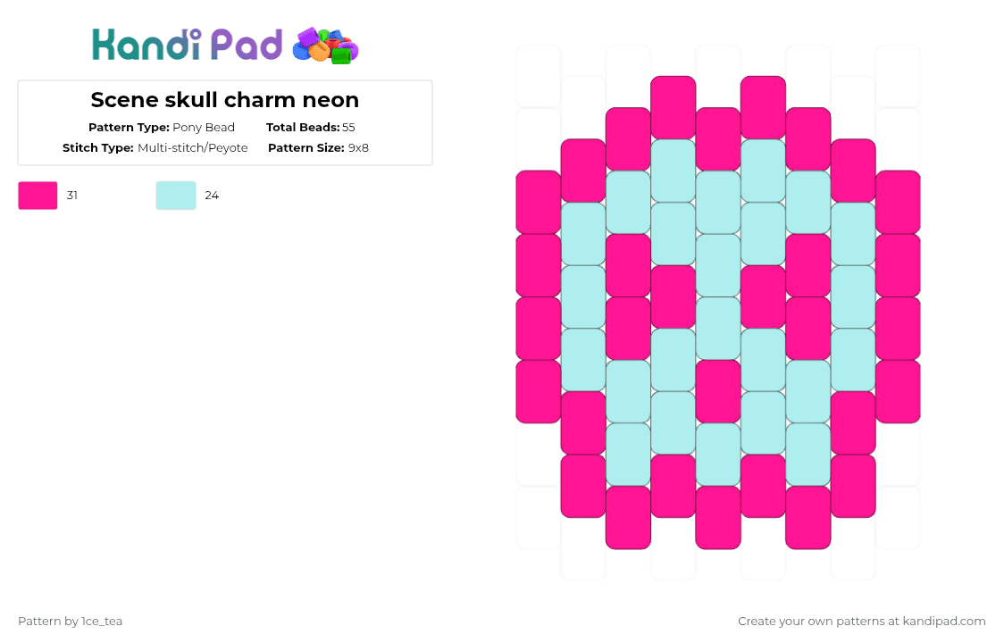 Scene skull charm neon - Pony Bead Pattern by 1ce_tea on Kandi Pad - pink,light blue