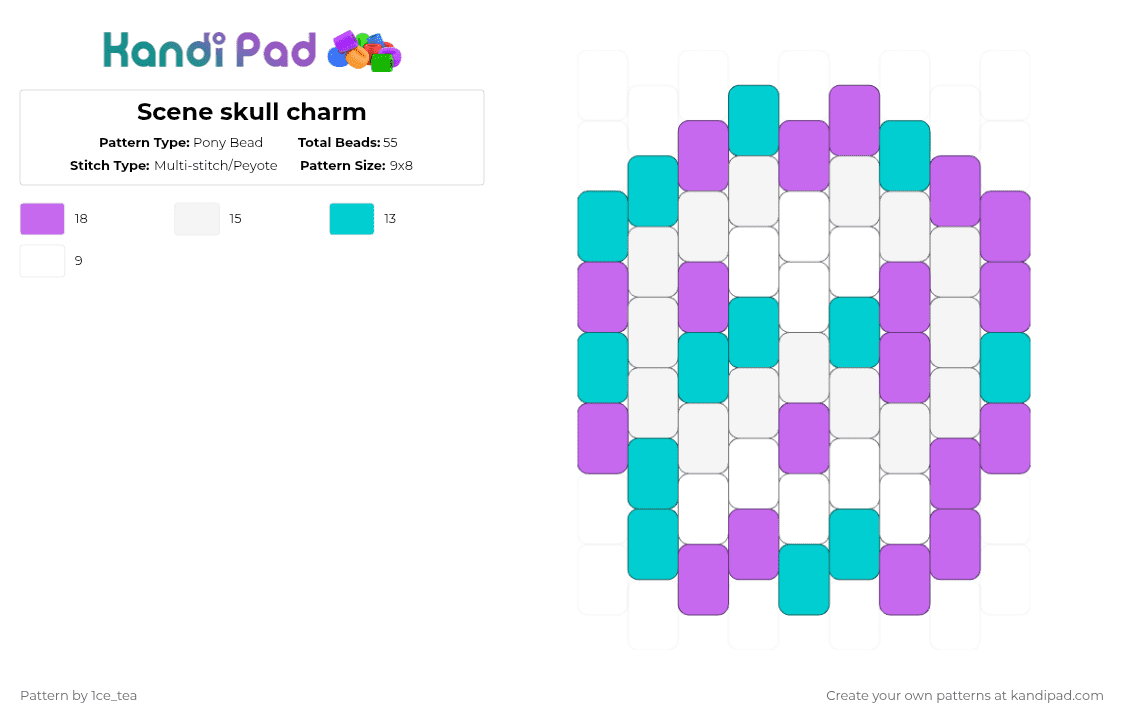 Scene skull charm - Pony Bead Pattern by 1ce_tea on Kandi Pad - light blue,pink