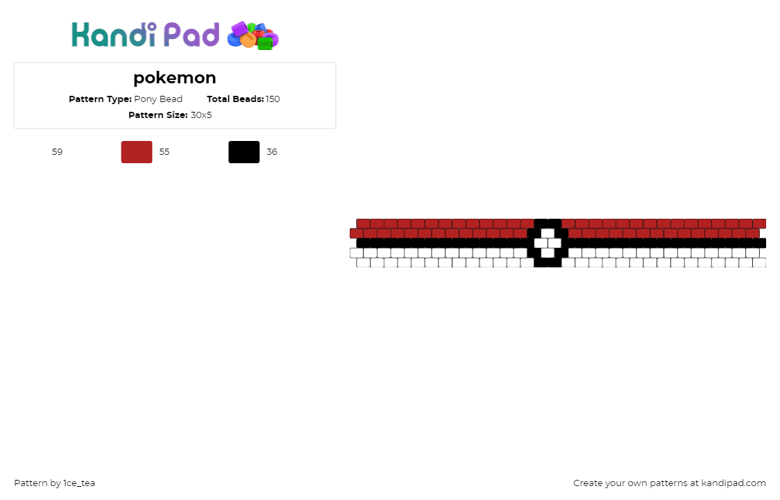 pokemon - Pony Bead Pattern by 1ce_tea on Kandi Pad - pokeball,pokemon,gaming,bracelet,cuff,red,white