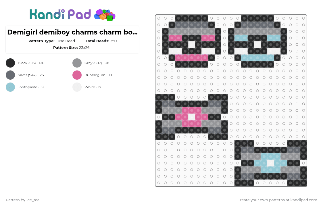 Demigirl demiboy charms charm bone Pokémon pokemon - Fuse Bead Pattern by 1ce_tea on Kandi Pad - black,gray