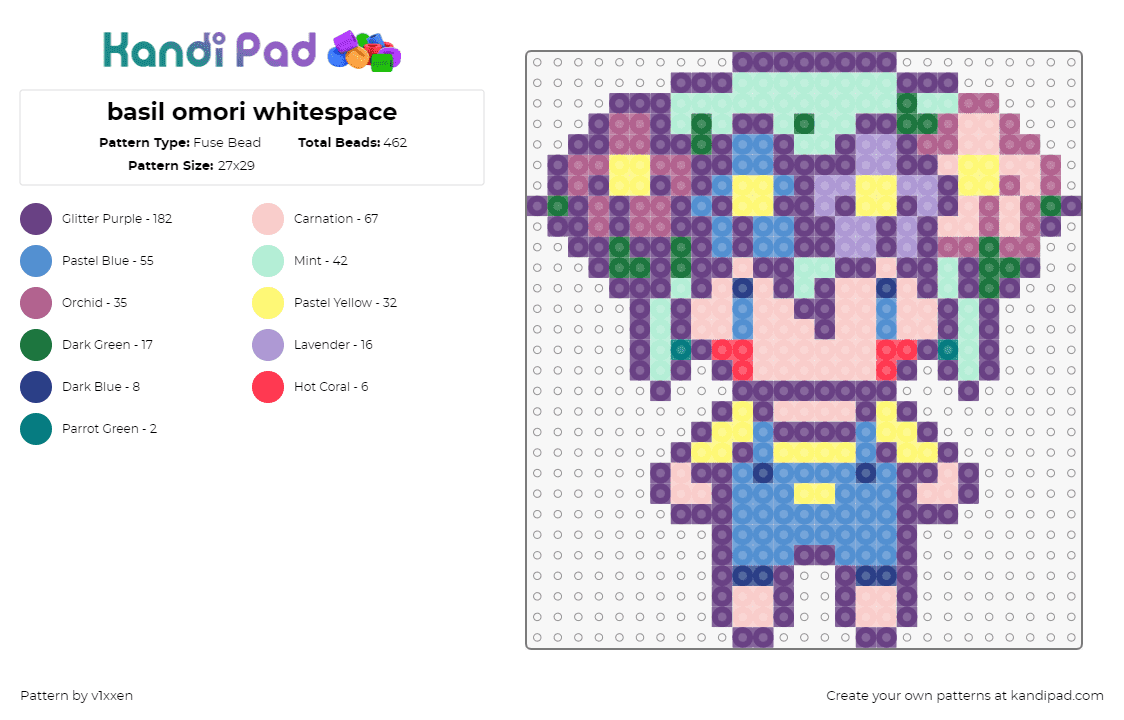 basil omori whitespace - Fuse Bead Pattern by v1xxen on Kandi Pad - basil,omori,character,video game,colorful,pastel,blue,pink,teal