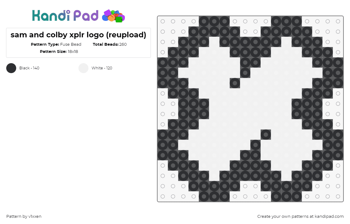 sam and colby xplr logo (reupload) - Fuse Bead Pattern by v1xxen on Kandi Pad - xplr,logo,sam and colby,paranormal,youtube,clothing,x,white,black