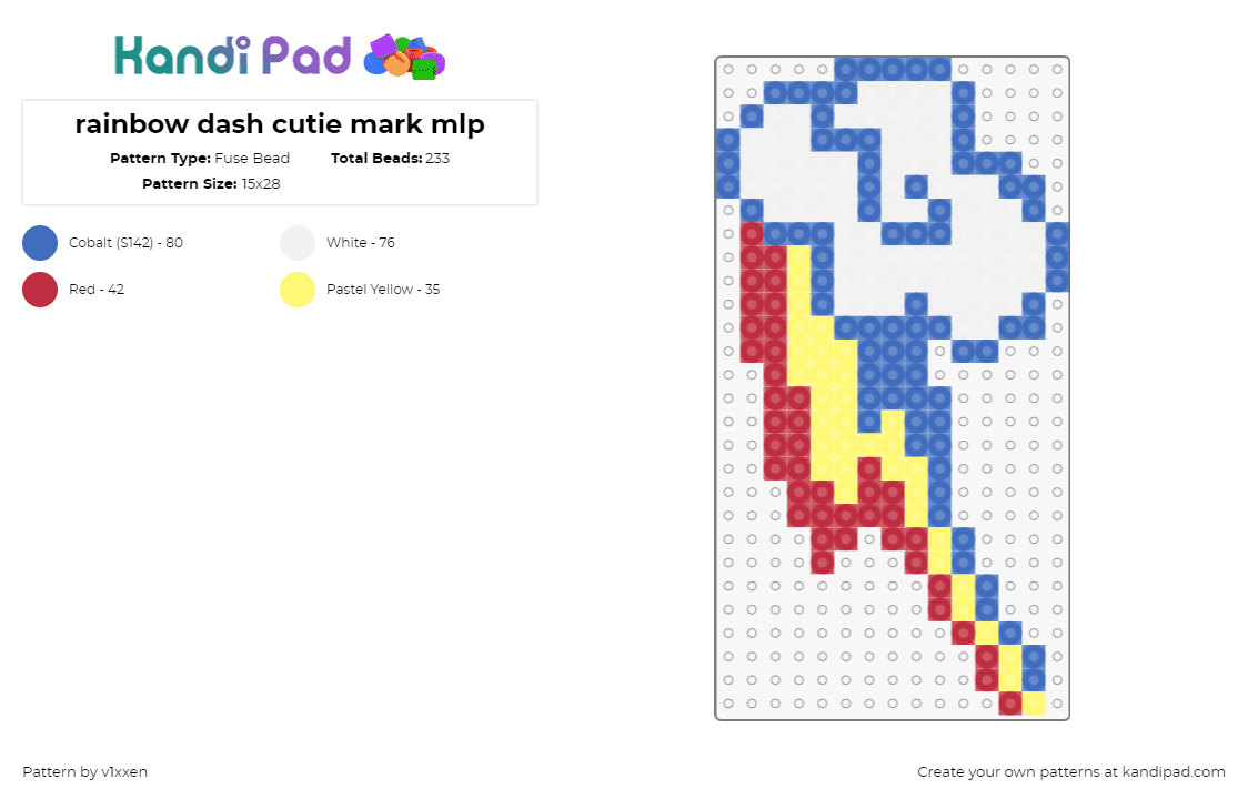 rainbow dash cutie mark mlp - Fuse Bead Pattern by v1xxen on Kandi Pad - cutie mark,rainbow dash,mlp,my little pony,cloud,lightning,blue,yellow,red,white