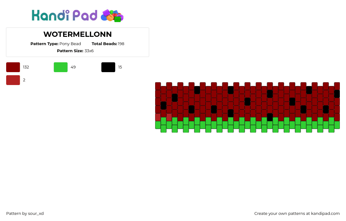 WOTERMELLONN - Pony Bead Pattern by sour_xd on Kandi Pad - watermelon,fruit,food,cuff,red,green