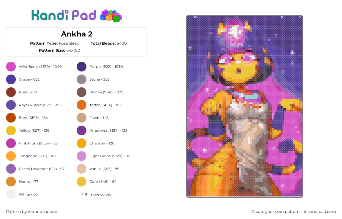 Ankha 2 - Fuse Bead Pattern by redundeadend on Kandi Pad - ankha,animal crossing,character,panel,video game,pink,purple,orange