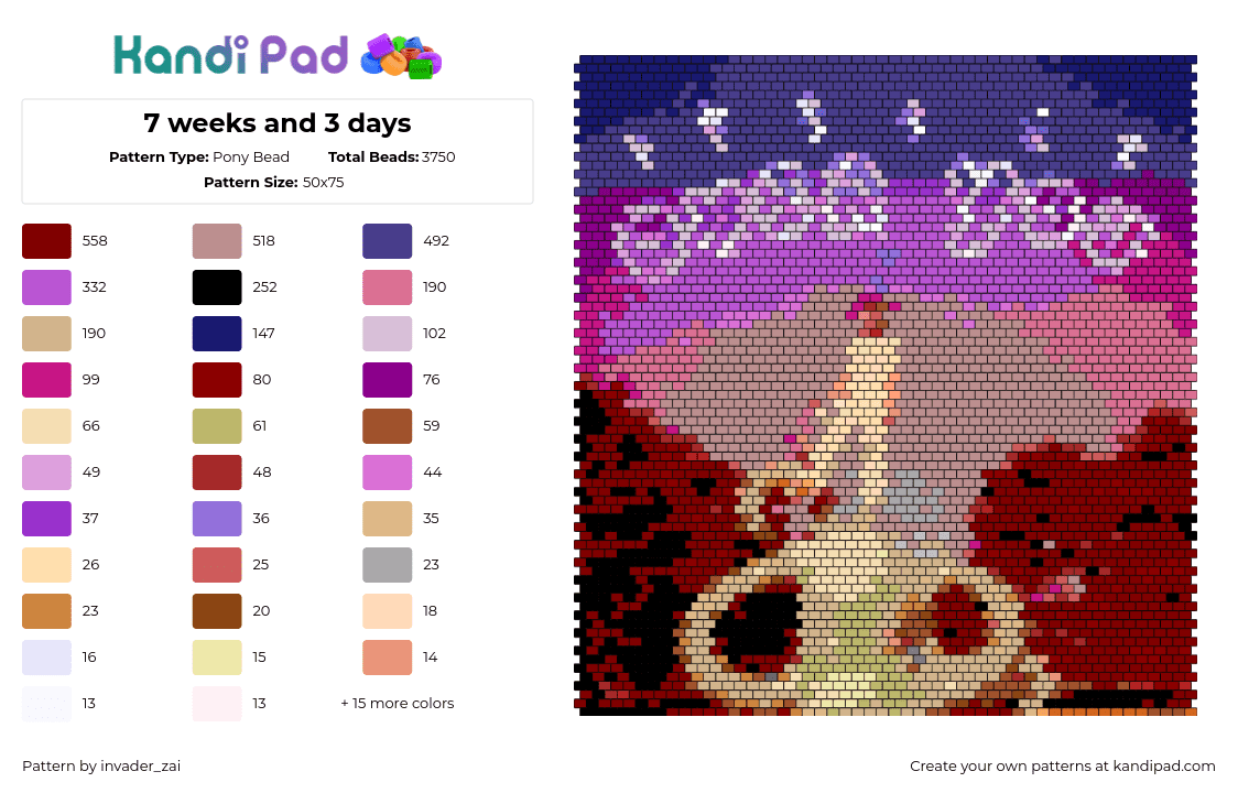 7 weeks and 3 days - Pony Bead Pattern by invader_zai on Kandi Pad - 