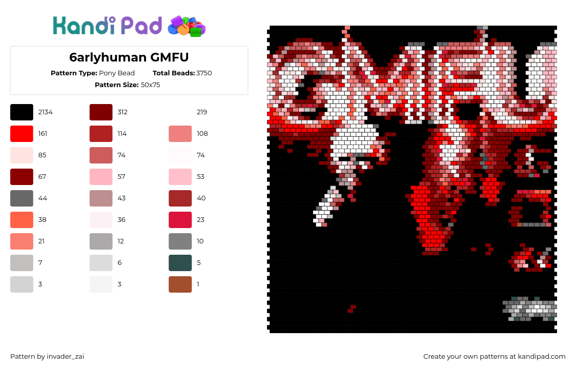 6arlyhuman GMFU - Pony Bead Pattern by invader_zai on Kandi Pad - 