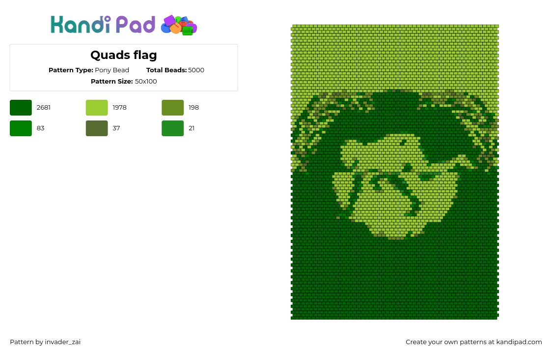 Quads flag - Pony Bead Pattern by invader_zai on Kandi Pad - panel,flag,green