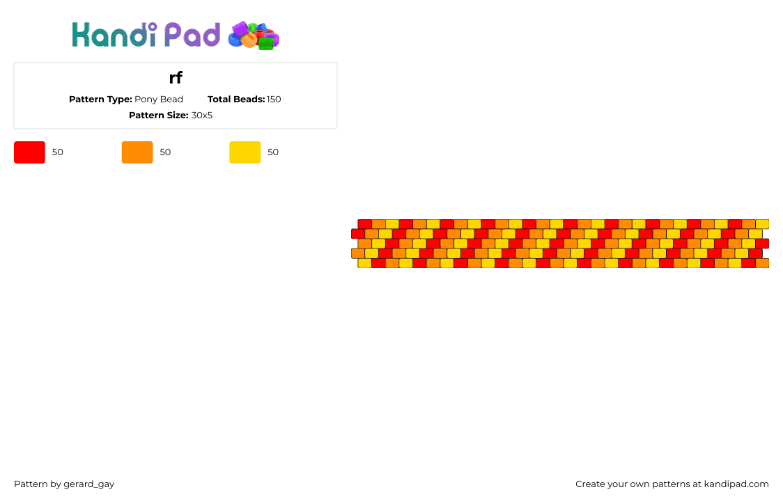 rf - Pony Bead Pattern by gerard_gay on Kandi Pad - diagonal,stripes,fiery,bracelet,cuff,orange,red,yellow