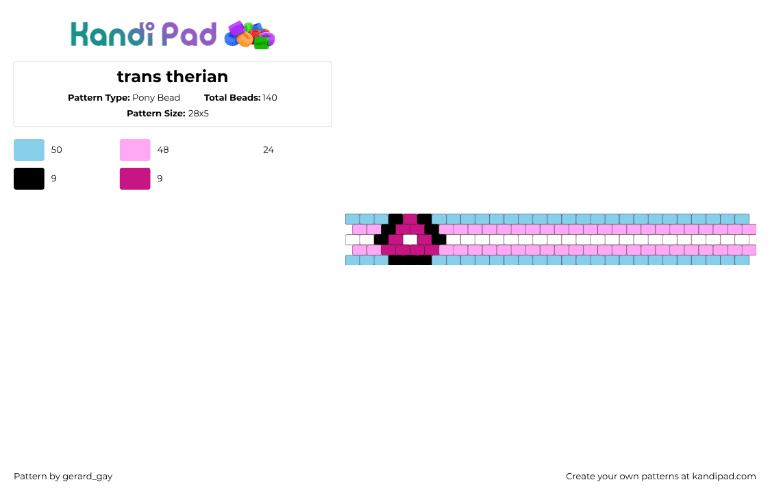 trans therian - Pony Bead Pattern by gerard_gay on Kandi Pad - therian,trans,pride,bracelet,cuff,light blue,pink