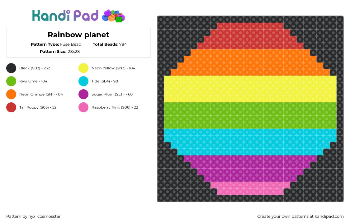 Rainbow planet - Fuse Bead Pattern by nyx_cosmosstar on Kandi Pad - planet,space,rainbow,colorful,pink,green,black