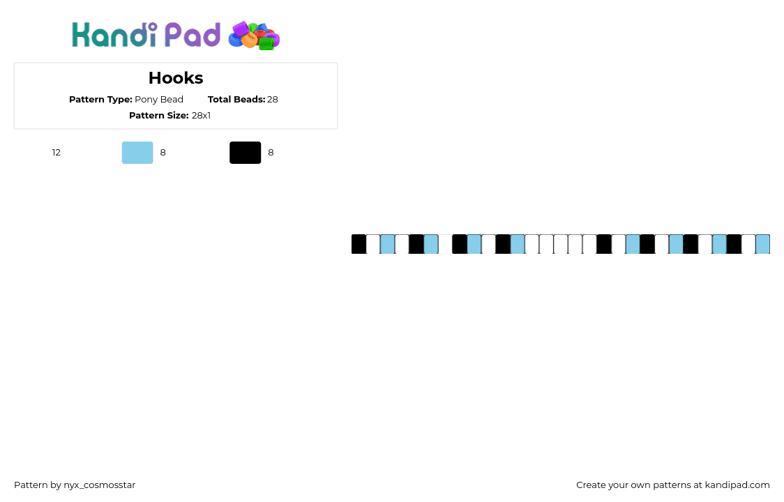 Hooks - Pony Bead Pattern by nyx_cosmosstar on Kandi Pad - single,bracelet,light blue,black,white