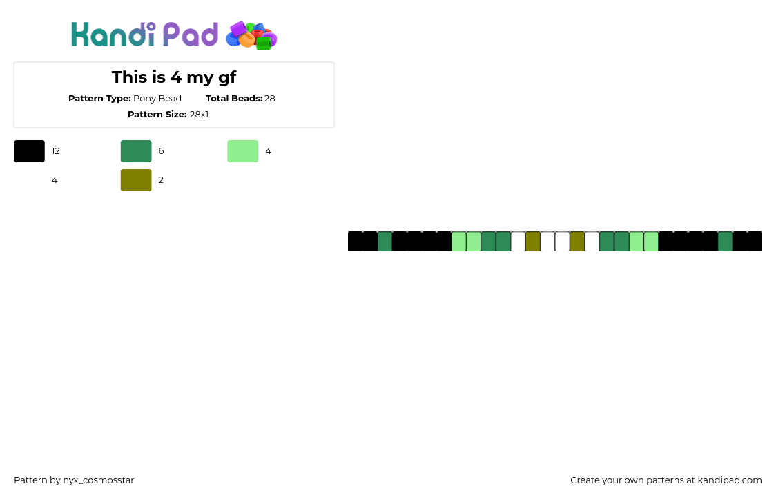 This is 4 my gf - Pony Bead Pattern by nyx_cosmosstar on Kandi Pad - single,bracelet,green,black